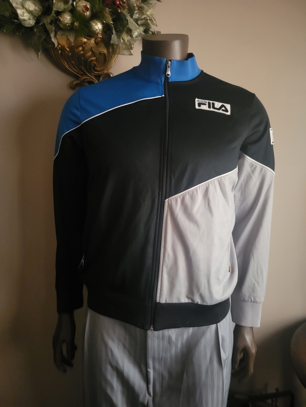 FILA Men's Colorblock Track Jacket - Black, Blue, Light Gray